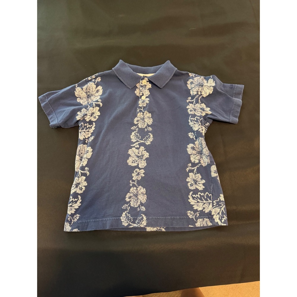 Gap Kids Blue Floral Hibiscus Print Cotton Short Sleeve Polo Shirt Size M